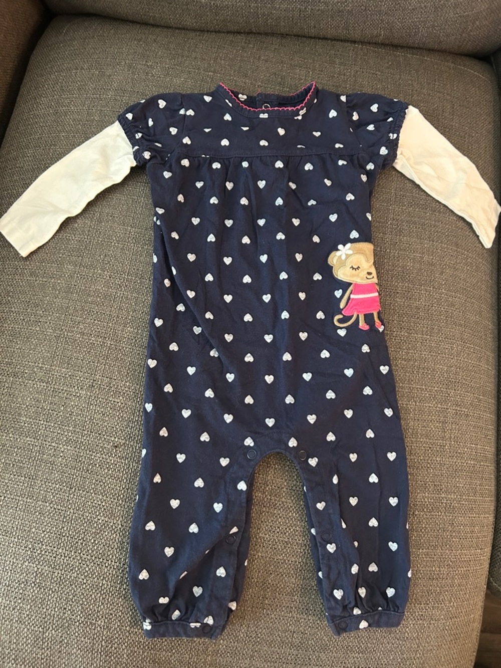 Carter's Navy Heart Print One-Piece with Cream Sleeves